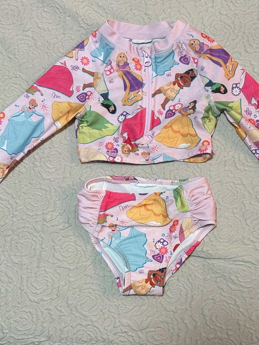 Disney Pink Multi-Princess Rash Guard Bikini Set